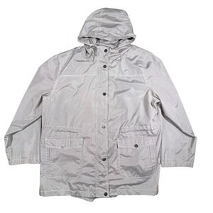 Breckenridge Woman 2X Hooded Lightweight Jacket Beige‎ Stripe Pockets Snap Zip